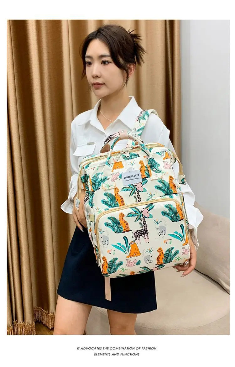 Mama Wickeltaschen Babybett Mutter Große Kapazität Windel Milchflasche Rucksäcke mit Wickelunterlage Praktische Baby-Stilltaschen Geschenk