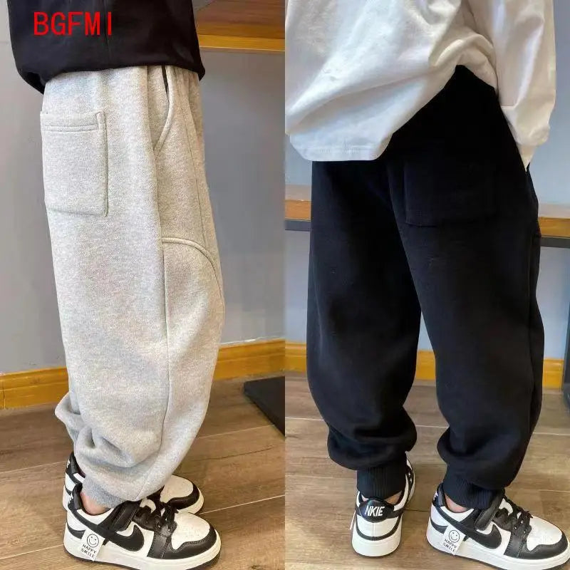 4-12Y Frühling Herbst Kinder Einfarbig Lose Sweatpant Teen Jungen Knöchel Länge Hose Winter Jogger Junge Elastische Taille Sport hosen