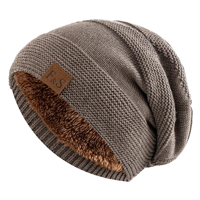 Neue Unisex Slouchy Winter Hüte Hinzufügen Pelz Gefüttert Männer Und Frauen Warme Beanie Cap Casual Label Decor Winter Gestrickte Hüte
