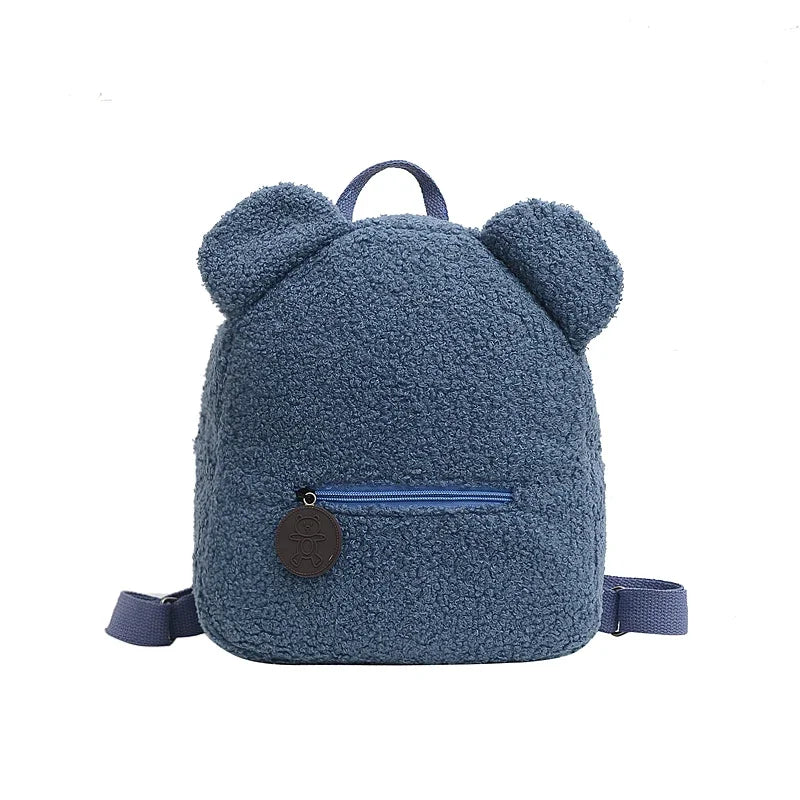 1 Stück Niedlicher Bärenohren-Fleece-Rucksack für Kinder Mädchen Lässiger Warmer Lammwoll-Tagesrucksack Schultasche Rucksack für Reisen und Einkaufen