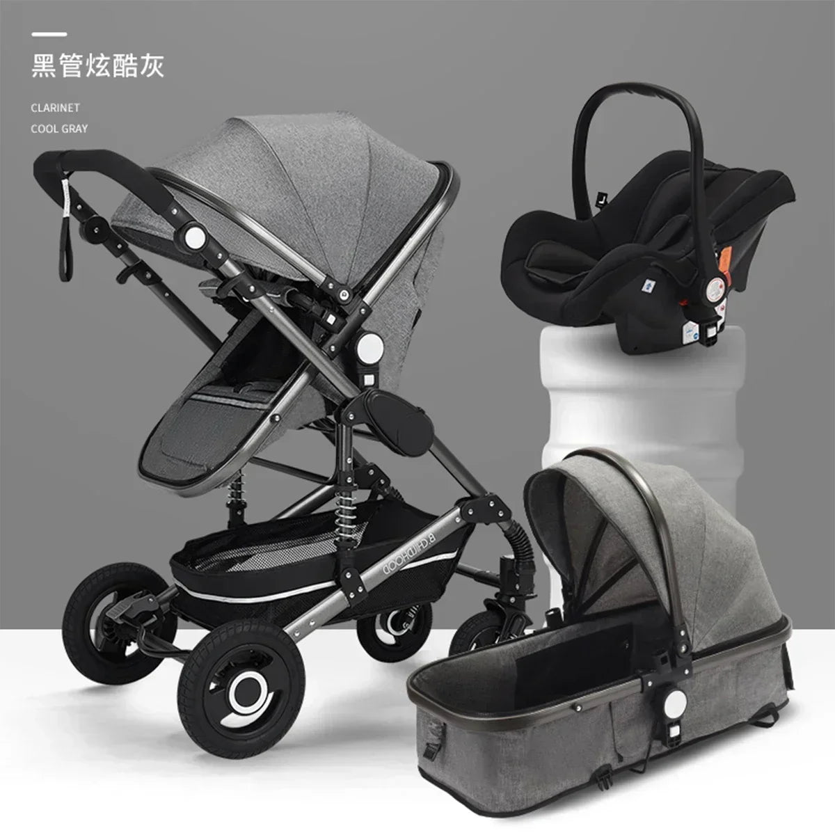 3-in-1-Kinderwagen, klappbar, beidseitig nutzbar, für alle Jahreszeiten, Kinderwagen, Babykutsche, hohe Sitzposition, für Neugeborene, Reisen
