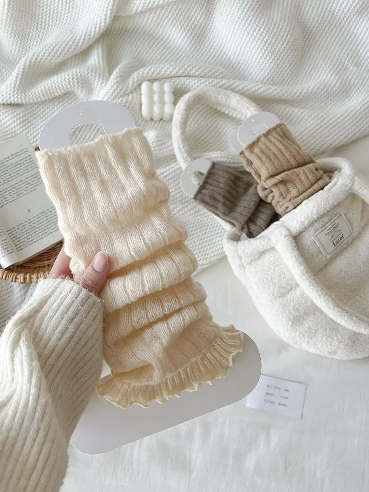 Herbst Winter Damen Beinwärmer Schwarz Weiß Gestrickte Fußabdeckung Lange Socken JK Japanische Mode Lolita Süße Mädchen Beinwärmer Neu