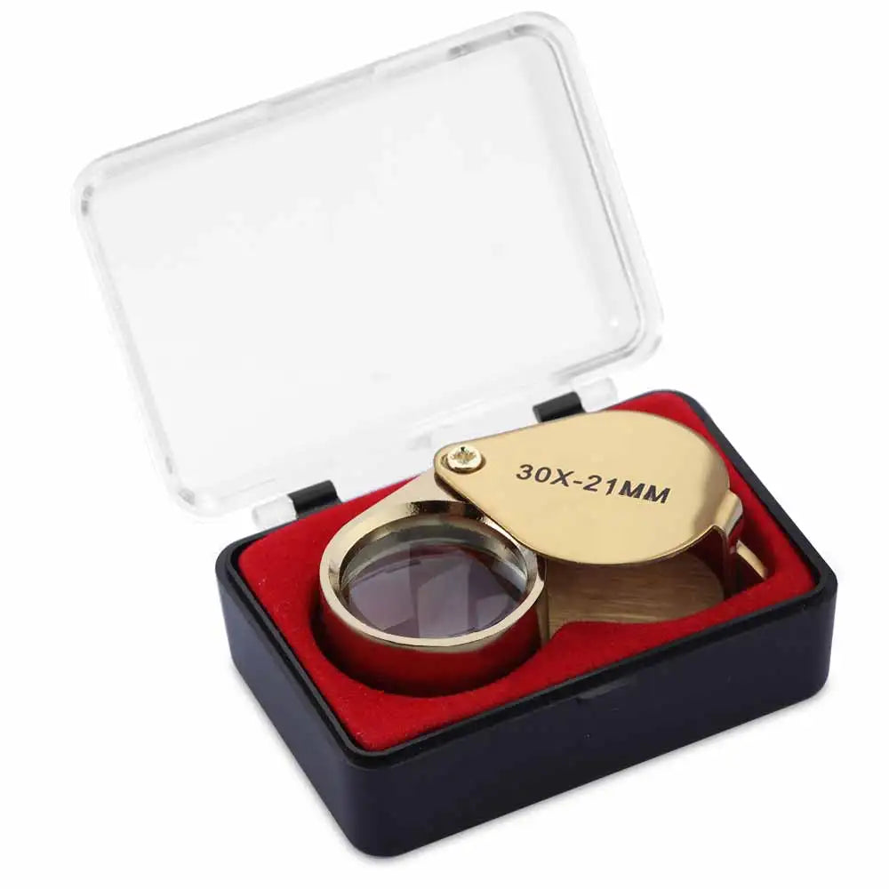 10-30x Pocket Magnifier Magnifying Glass Jewelry Loupe Foldable Diamond Lupa Triplet Jewelers Eye Glass Tool Reading Magnifier