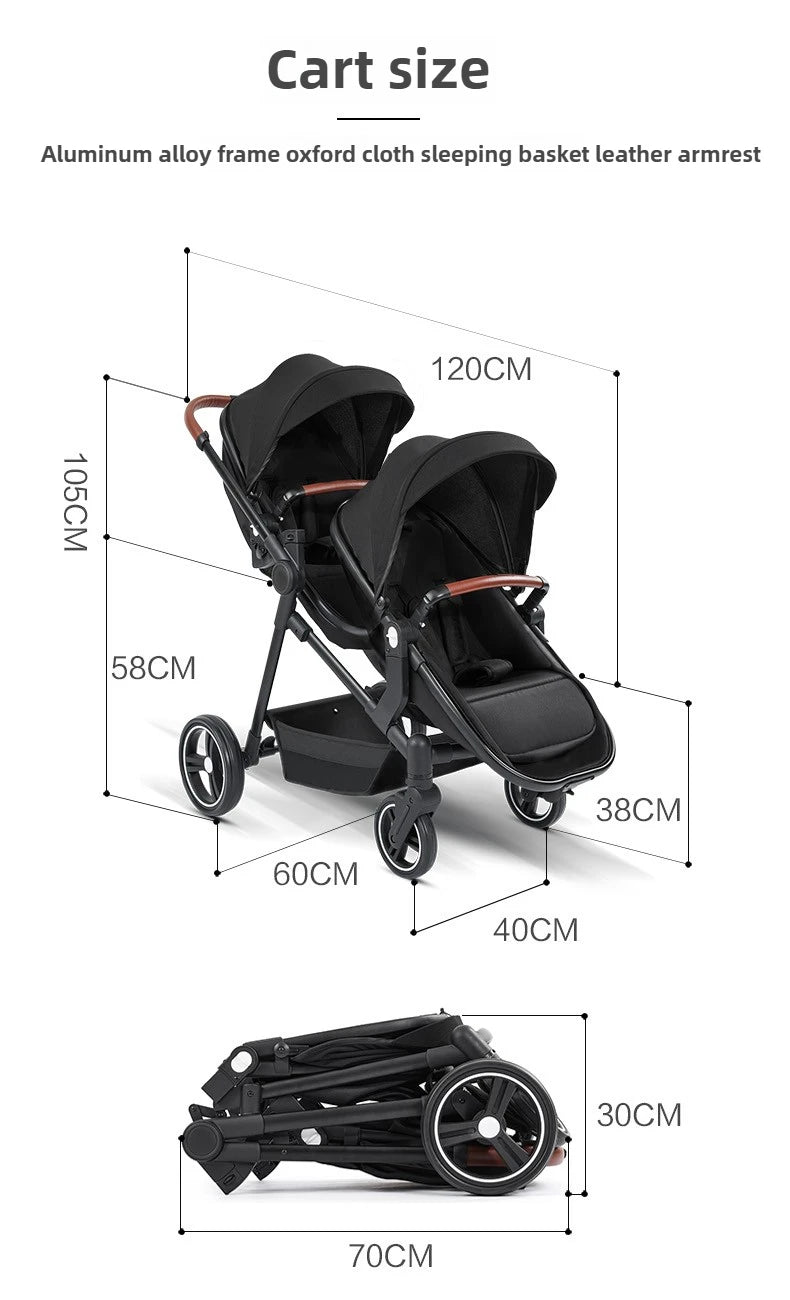 NEUER 3-in-1-Doppelkinderwagen mit Autositz, Hochansicht-Kinderwagen für zwei Kinder, faltbar, leicht zu tragen