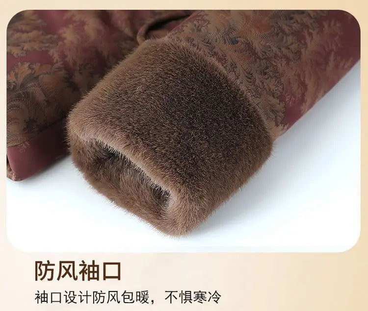 Damenmantel im chinesischen Stil mit Blumenmuster, gefüttert mit Fleece, aus Baumwolle, dicker Wintermantel, Tang-Anzugjacke für ältere Damen, Mütter und Großmütter.