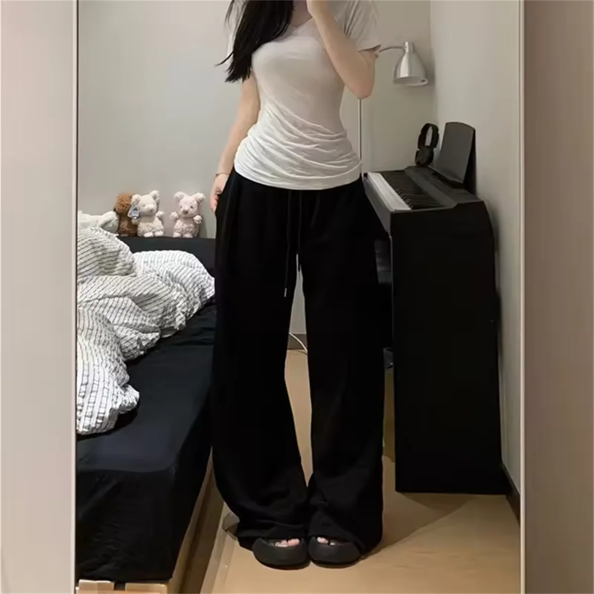 Frauen Harajuku Breite Bein Jogginghose 2025, Frühling Herbst Solide Mode Sport Hose Weibliche Casual Oversize Kleidung Dame Baggy Hosen