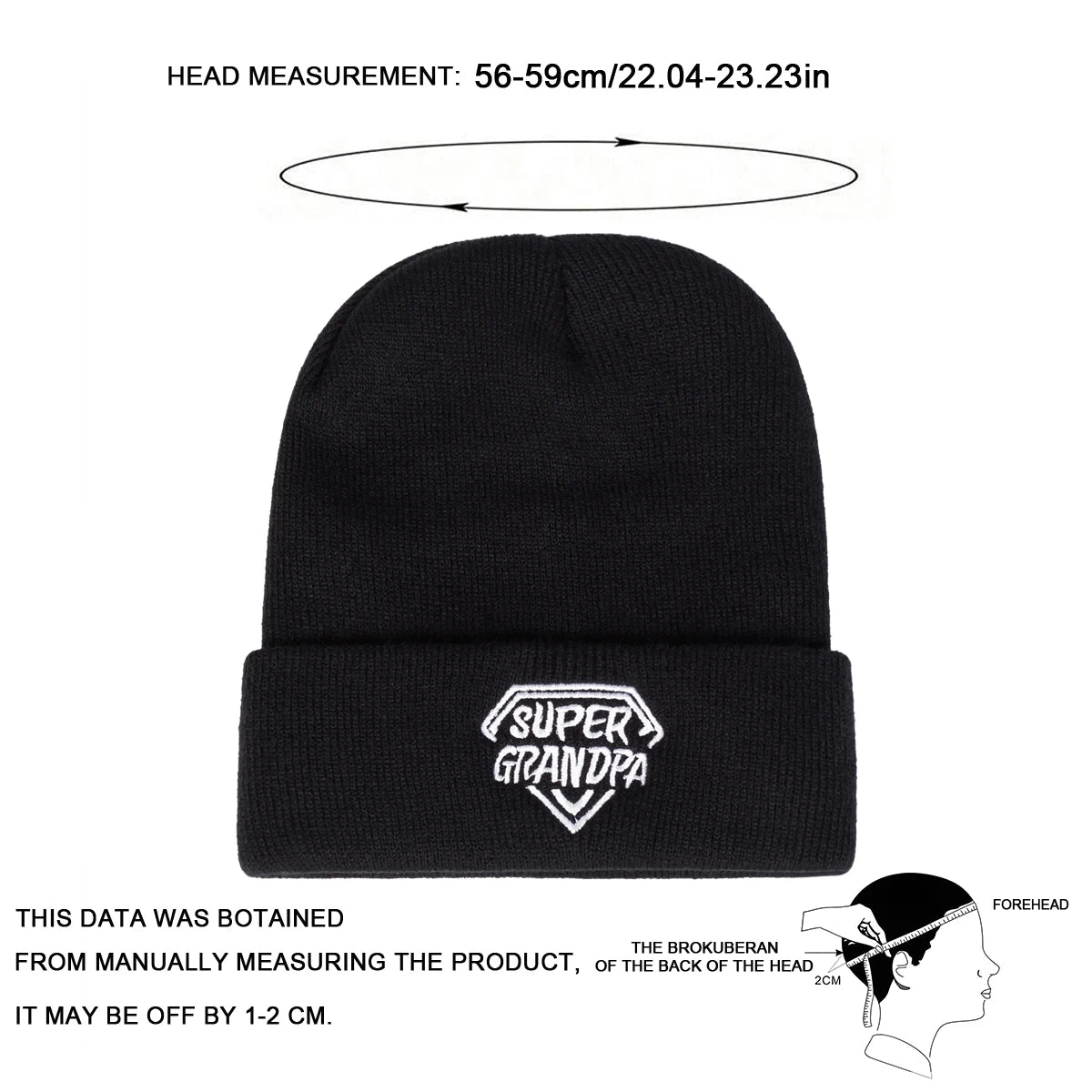 Unisex SUPER GRANDPA Diamant-Stickerei Mützen Herbst Winter Warme Beanie-Mützen für Damen und Herren
