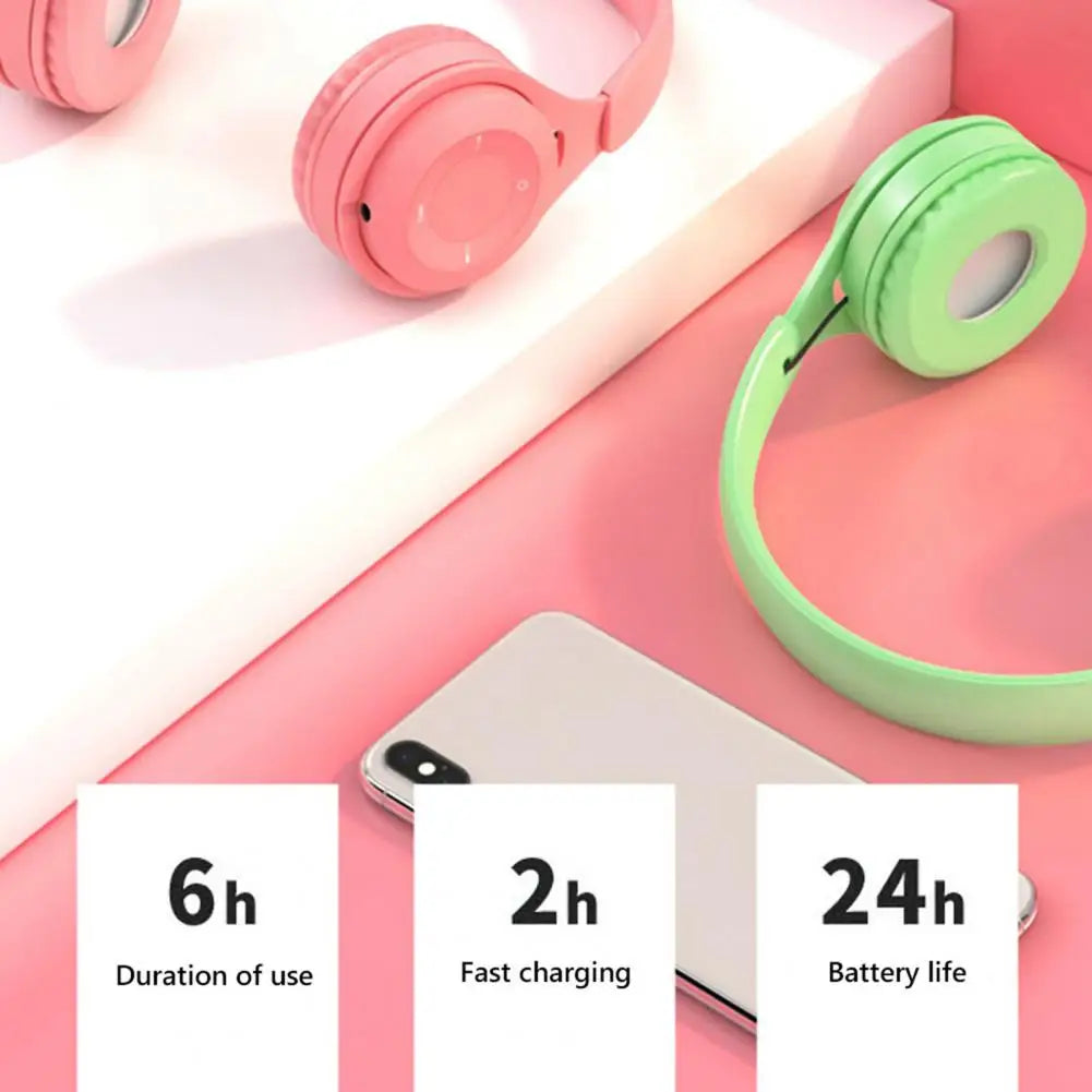 Macaron-Kopfhörer für Kinder, kabelloser Bluetooth-Kopfhörer, Stereo-Stirnband, Gaming-Headset mit Mikrofon, Gamer-Mädchen-Geschenk für mobiles Tablet