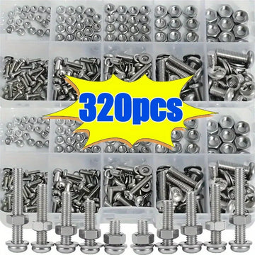 Hex Nut and Bolt Set - 320pcs/120pcs, Durable Metric Sizes M2 - M5, Universal Hardware Kit for DIY Projects and Repairs.