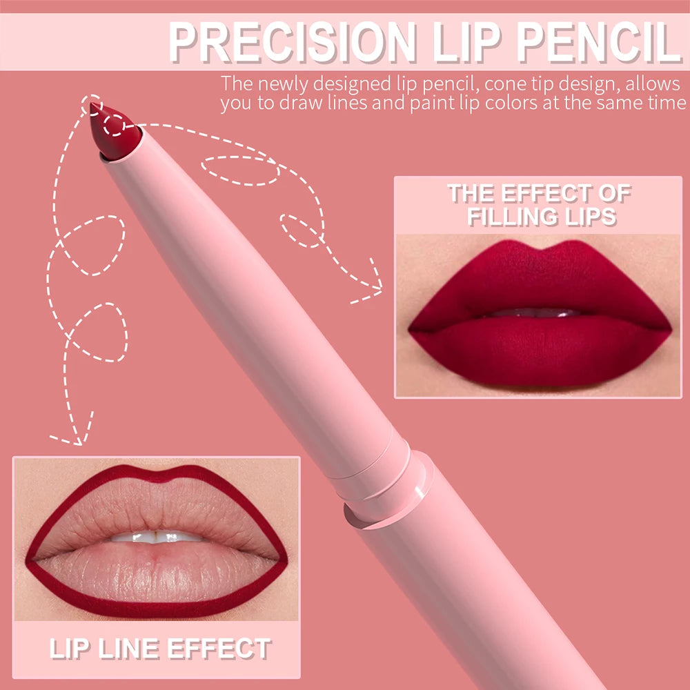 6-teiliges Lipliner-Stift-Set, langlebig, wasserdicht, schweißfest, einfaches Färben, lichtecht, Farbwiedergabe, Lipgloss-Set, Schönheits-Make-up