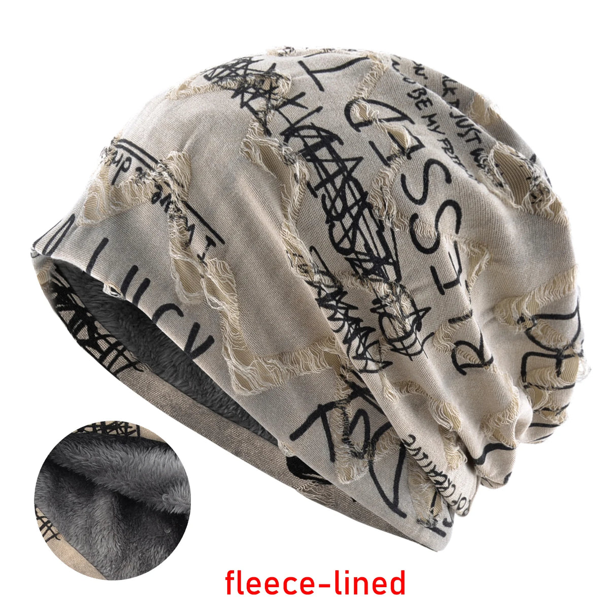 Beanie-Mütze mit Buchstaben-Aufdruck für Damen und Herren, Vintage-Design im Distressed-Look  Wasteland Style Frühling Sommer Warmer, mit Fleece gefütterter Winter