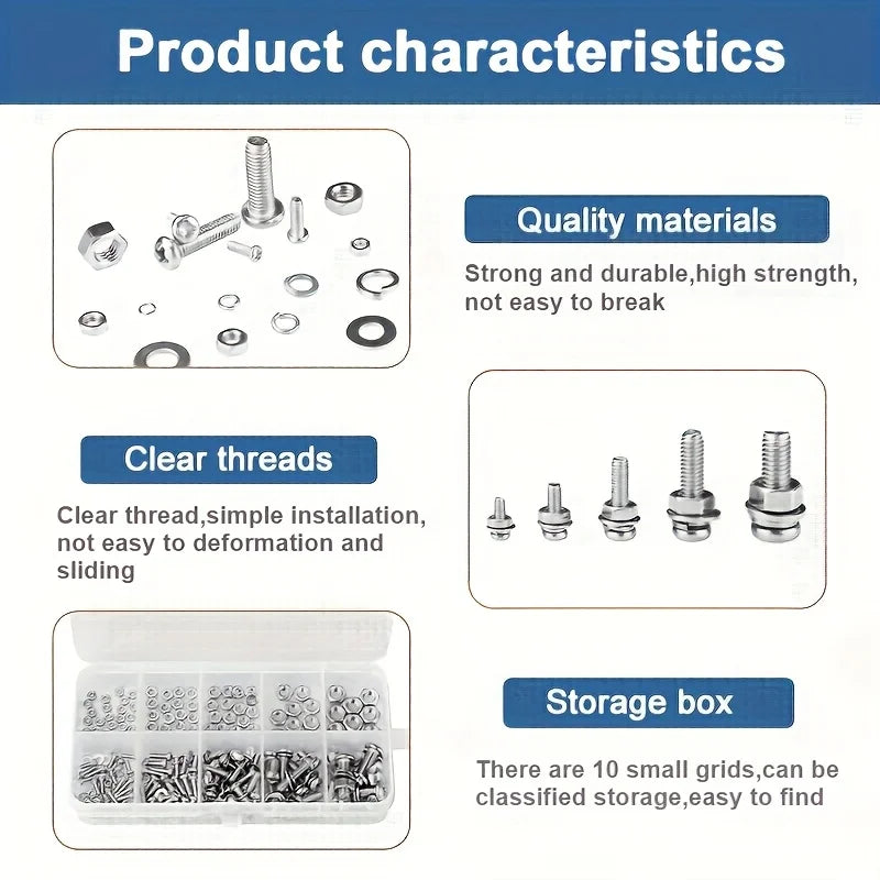 Hex Nut and Bolt Set - 320pcs/120pcs, Durable Metric Sizes M2 - M5, Universal Hardware Kit for DIY Projects and Repairs.