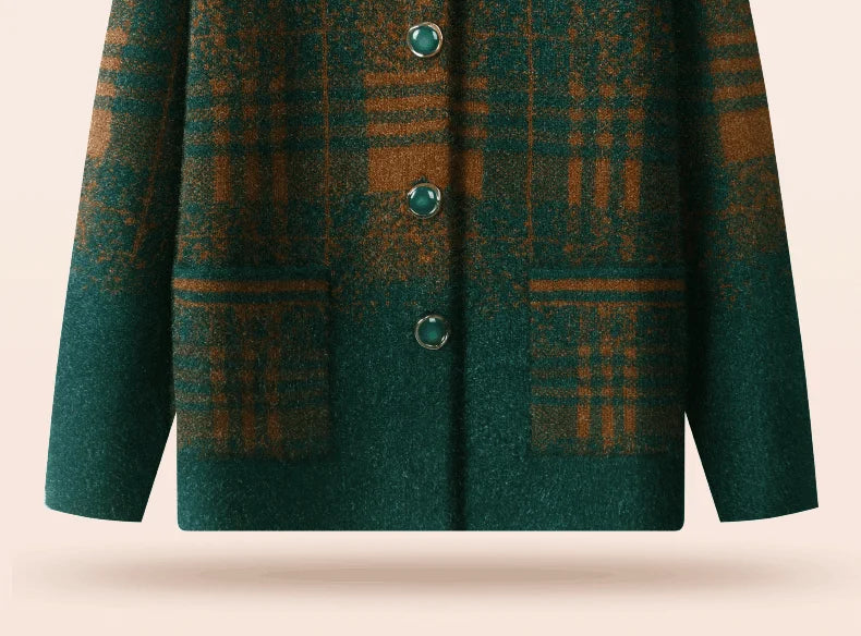 Strickjacke für Ältere Frauen mit Umlegekragen, Karomuster, Dick, Warm, mit Knöpfen, Wintermantel für Mütter und Großmütter