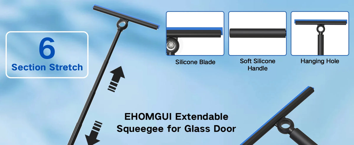 EHOMGUI Shower Squeegee for Glass Doors, Wiper Scraper, Cleaner with Telescopic Handle, Bathroom Mirror, Wiper Scraper, Glass Cleaning