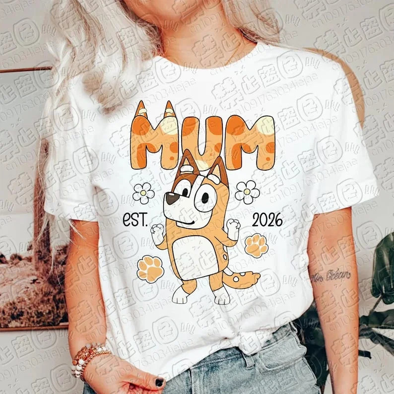 2026 Bluey Familien-Shirts, Cartoon Blauer Hund Mama Papa Partnerlook T-Shirts, Cooler Cartoon-Druck, Lässige Eltern-Kind Atmungsaktive T-Shirts
