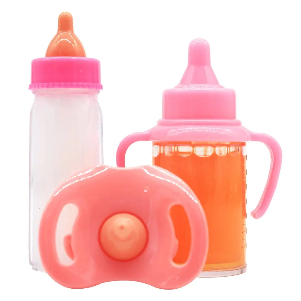 Große Baby Puppe Babyflasche Set Babypflege Spielzeug Kinderwagen 2 stücke Milch Und Saft Flaschen Mit Spielzeug Schnuller für Babypuppen