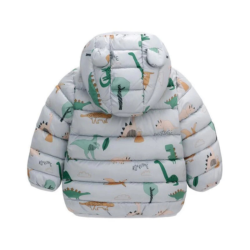 Kinder Jungen Baby Mit Kapuze Leichte Daunenjacken Warme Oberbekleidung Herbst Kinder Mädchen Mäntel Cartoon Dinosaurier Druck Freizeitkleidung