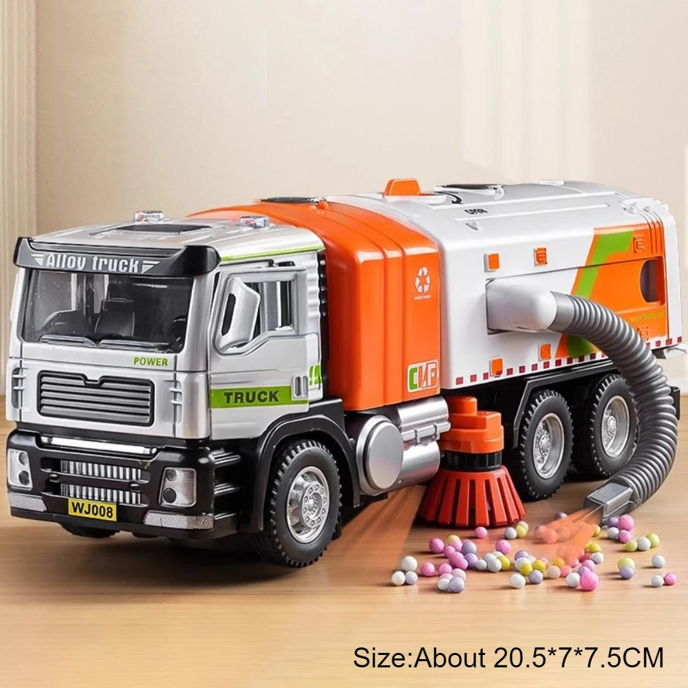 1:50 Elektrische Kehrmaschine Legierung Bewässerung Lkw Diecast Modell Miniatur Spielzeug Auto Türen Geöffnet Sound Licht Fahrzeuge für Kinder Geschenke