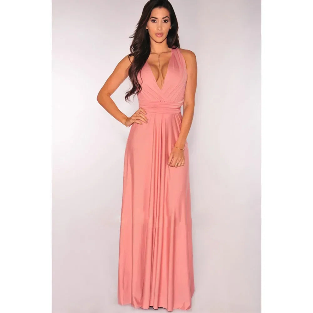 Mode Multi-getragen V-ausschnitt Vestidos De Fiesta Frauen Lange Kleid Sexy Geschnallt Dame Sommer Maxi Kleid