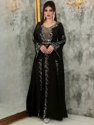 Rüsche Hülse Chiffon Kleider Elegante Frauen Hochzeit Party Abendkleid African Dashiki Diamant Abaya Kleidung Dubai Türkei Kleid