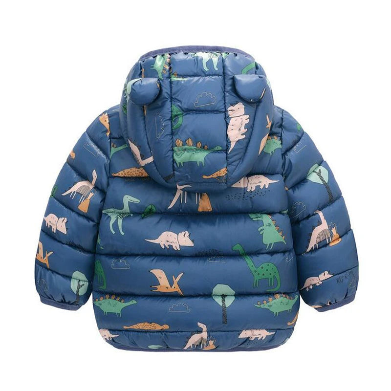 Kinder Jungen Baby Mit Kapuze Leichte Daunenjacken Warme Oberbekleidung Herbst Kinder Mädchen Mäntel Cartoon Dinosaurier Druck Freizeitkleidung
