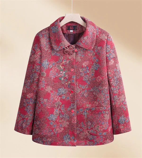 Frauen Winter mäntel neu bedruckte Vintage Oma Woll jacke Frühling Herbst draußen tragen Woll mantel mittleren Alters Mutter Kleidung
