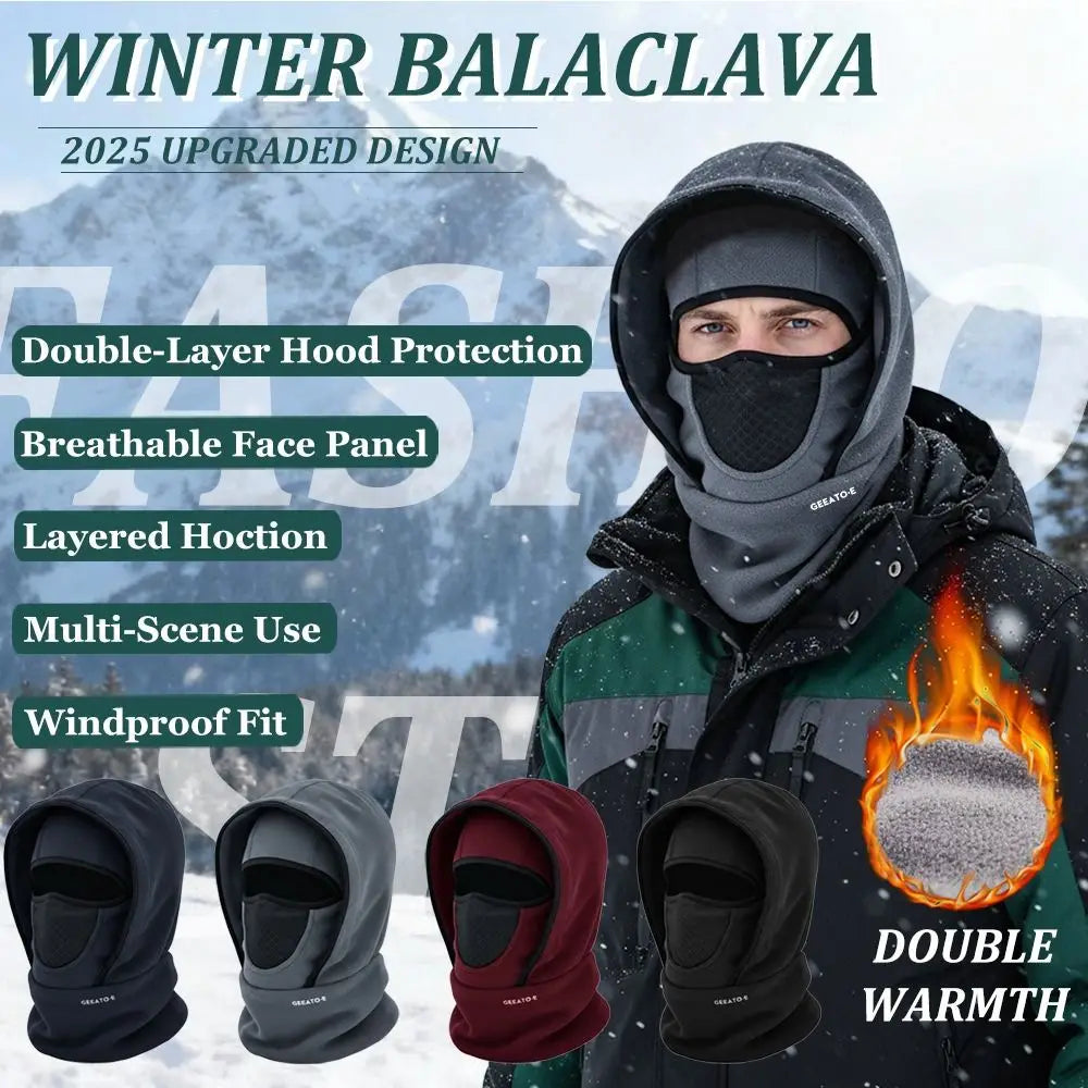 Wasserdichte Polar-Fleece-Sturmhaube, Thermo-Mütze zum Radfahren, Skifahren, mit Kapuze, Nackenwärmer für kaltes Wetter, Gesichts- und Nackenwärmer, Beanie-Mütze