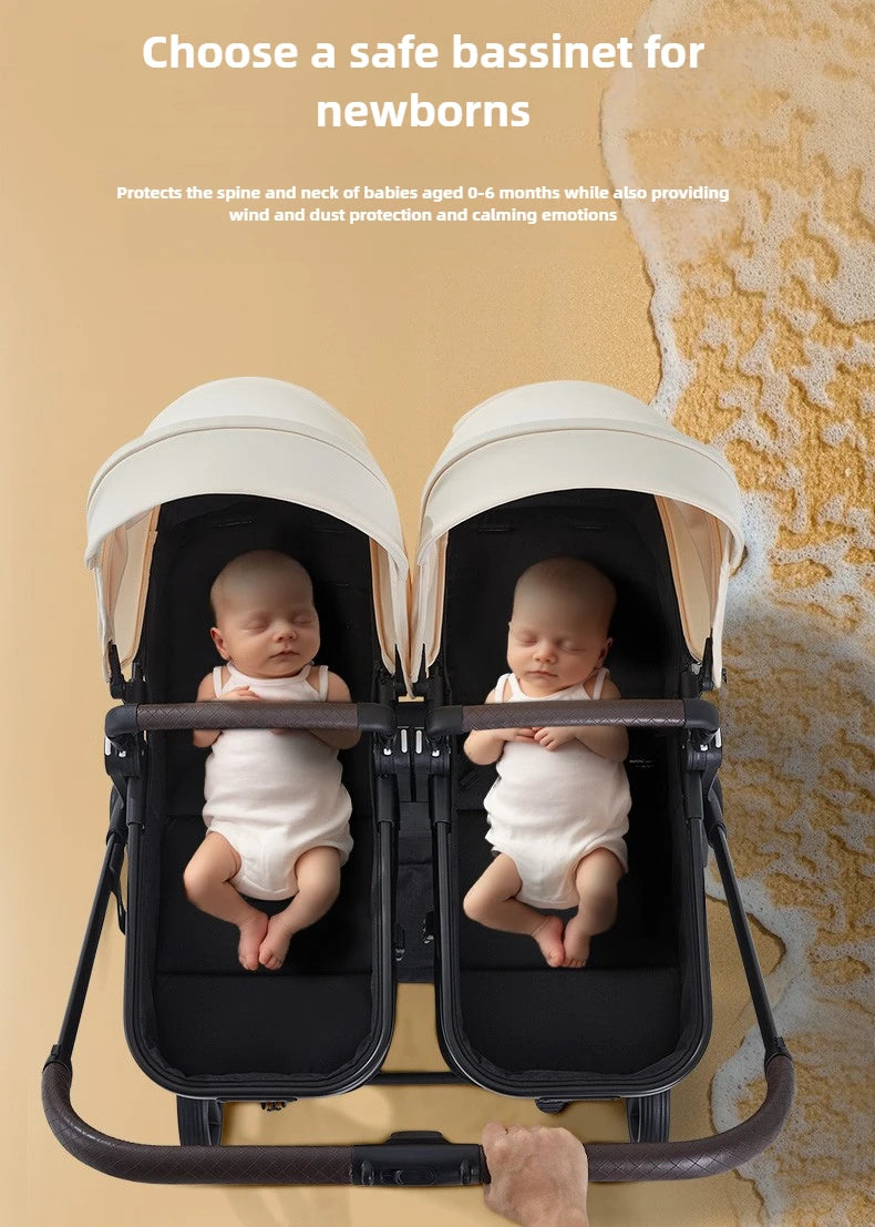 Integrierter Hochansicht-Kinderwagen für zwei Babys, kann sitzen oder liegen, ultraleichter, tragbarer, faltbarer Outdoor-Reisewagen