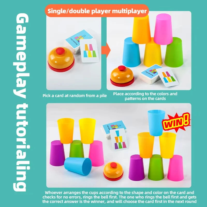 Montessori Spielzeug Mini Stapel Tasse Spiel Mit Karte Pädagogische Intellektuelle Aufklärung Farbe Erkenntnis Logik Training Kinder