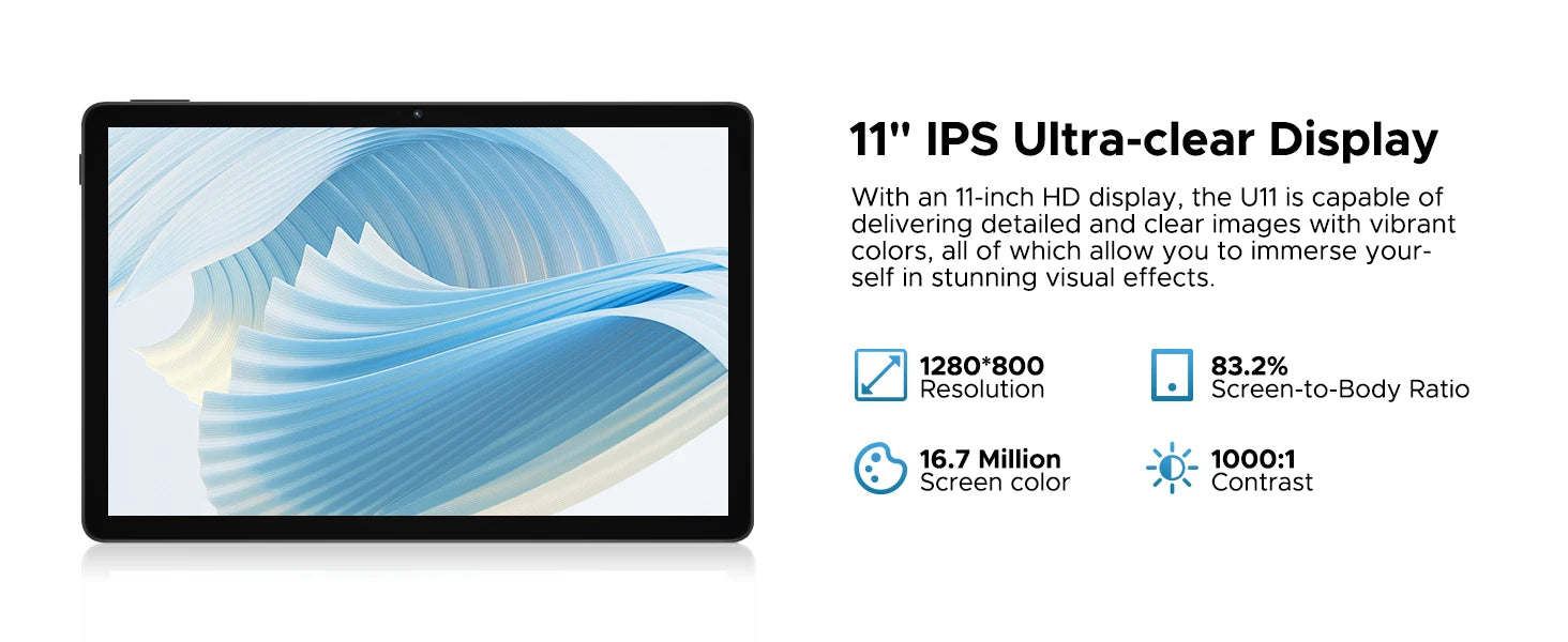 DOOGEE U11 Tablet 11 Zoll Ultra-Klares 90Hz Display 16GB 128GB 8580mAh Akku Unisoc T7200 Dual-Lautsprecher Widevine L1 Android 16 Pad