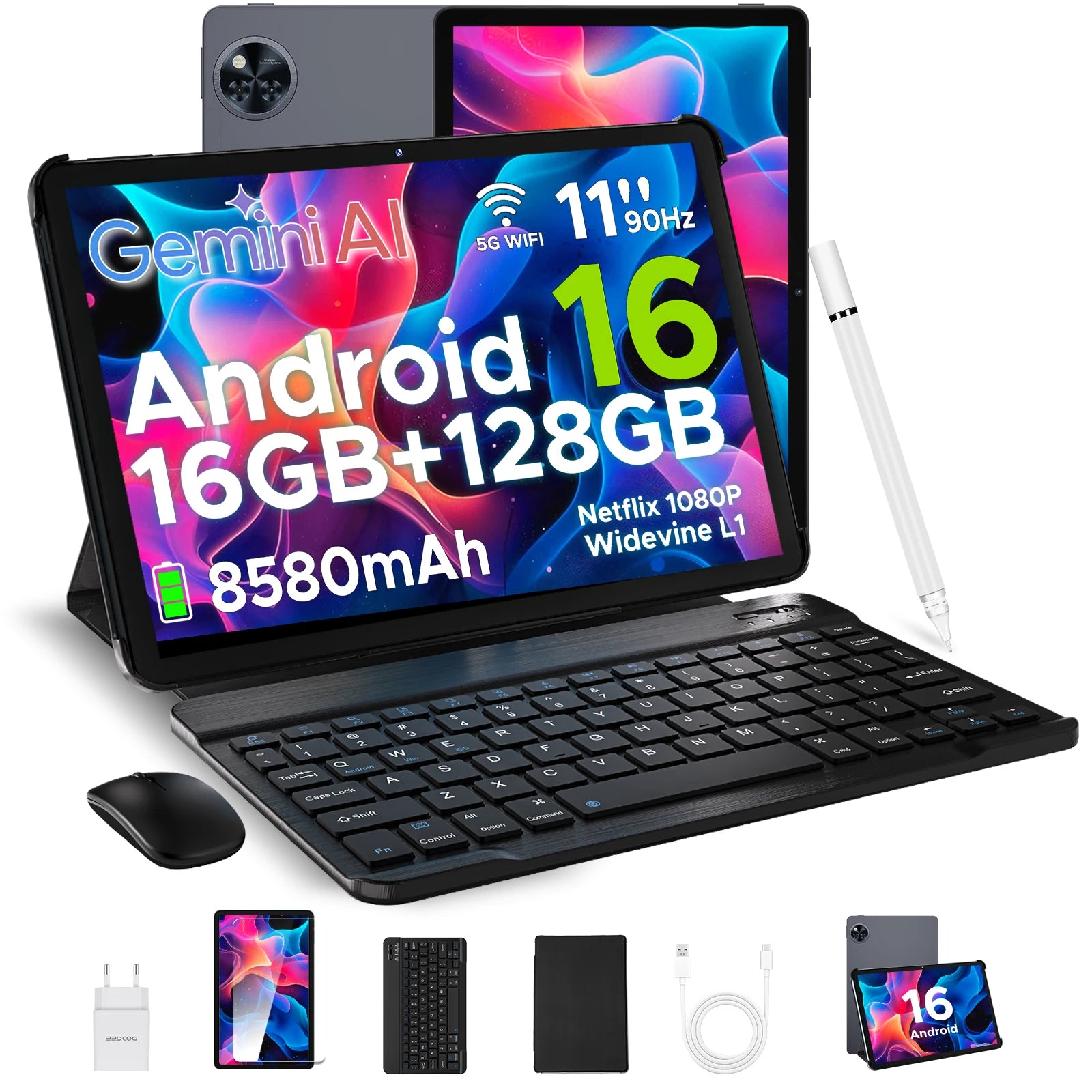 DOOGEE U11 Tablet 11 Zoll Ultra-Klares 90Hz Display 16GB 128GB 8580mAh Akku Unisoc T7200 Dual-Lautsprecher Widevine L1 Android 16 Pad