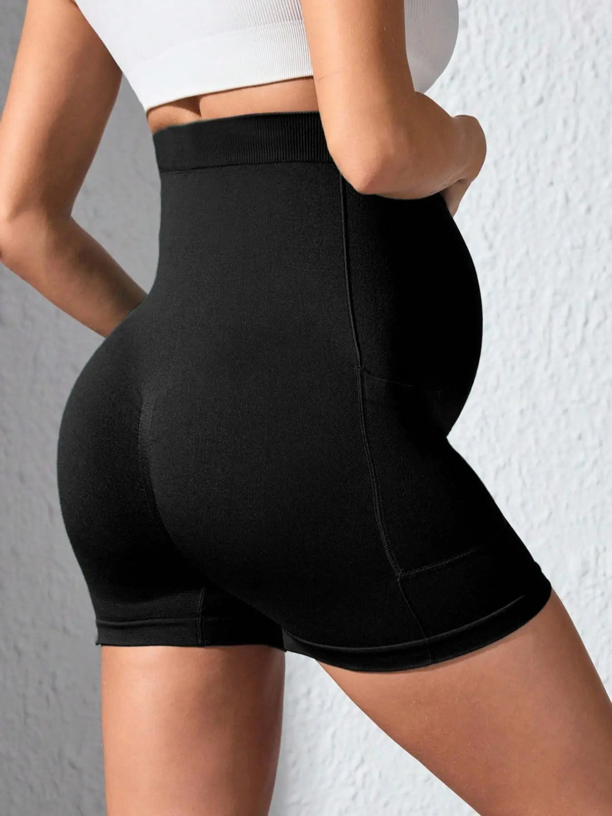 Umstands-Yoga-Shorts für Damen über dem Bauch, Schwangerschafts-Workout, sportliche Biker-Shorts mit Taschen