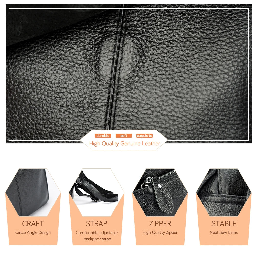 Zency Stilvoller Damen-Rucksack aus echtem Leder in Weiß und Schwarz, A++-Qualität, Diebstahlsicherer Rucksack mit großem Fassungsvermögen, Reise-Designer-Rucksack