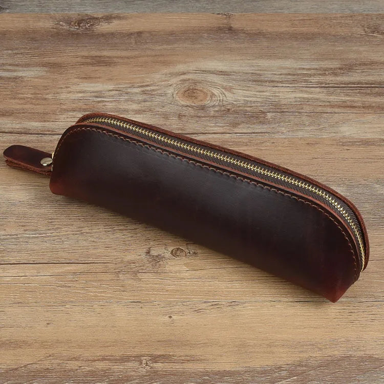 Vintage Leder Bleistift Tasche Einfache Schreibwaren Hoder Stift Fall Lagerung Tasche Zipper Bleistift Beutel Gläser Box Schule Liefert