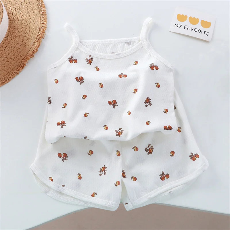 2026 Neues Kinder-Set aus Oberteil und Shorts, Sommer-Dünnes Baby-Baumwoll-Unterhemd, Ärmelloses Loungewear-Set für Mädchen