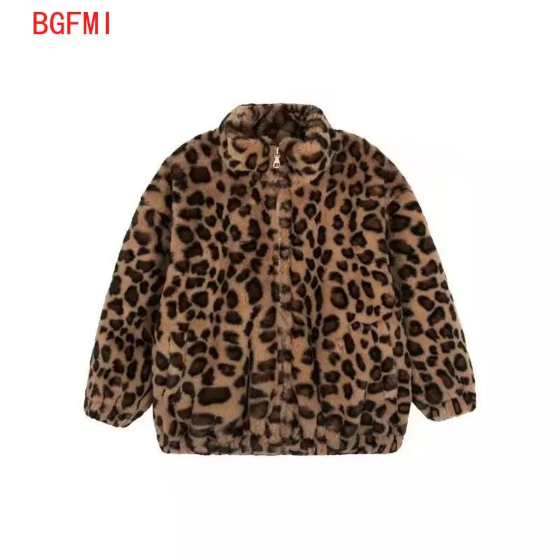 Faionable Fleece-Reißverschluss für Kinder, Jungen, Teenager, Mädchen, Herbst-Winter, Leoparden-Kleidung, weiche Polyester-Oberbekleidung, verdicktes Baumwollfutter