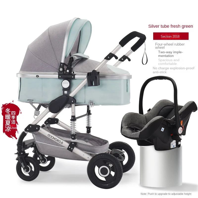Kinderwagen 3-in-1 Klappbarer Zweiseitiger Kinderwagen für Alle Jahreszeiten Hochwertiger Neugeborenen-Reisekinderwagen