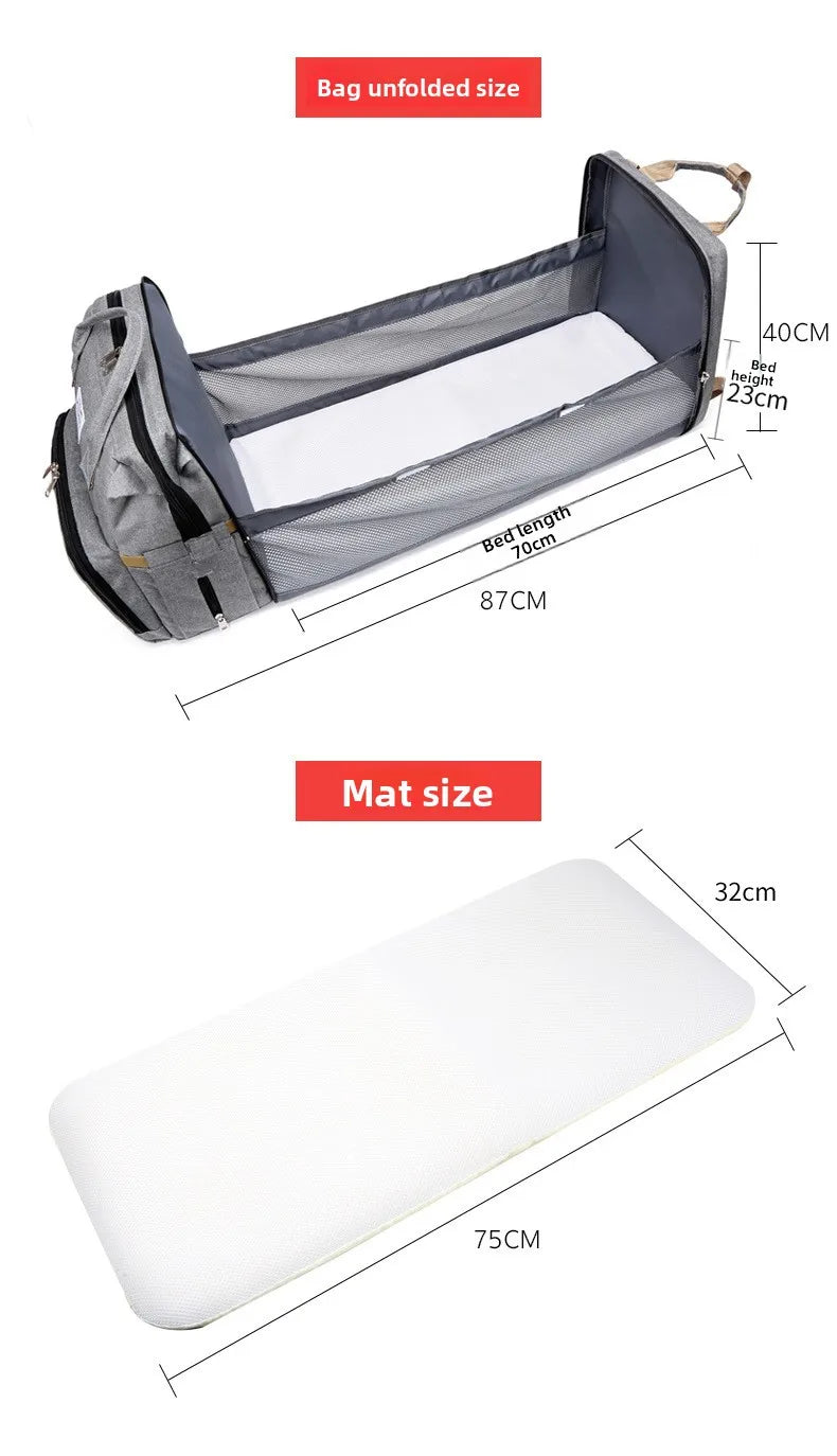 Modische Faltbare Babywiege Mutter-Kind-Tasche Große Kapazität Handtasche Flaschen- und Windelrucksack Mutter- und Mama-Tasche