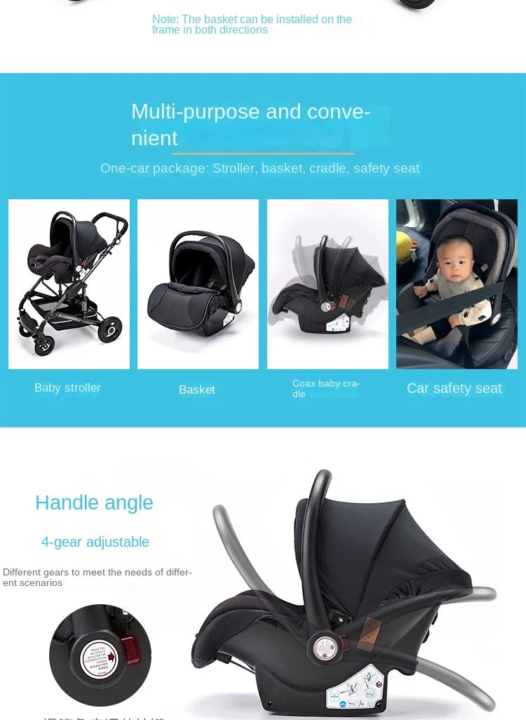 Kinderwagen 3-in-1 Klappbarer Zweiseitiger Kinderwagen für Alle Jahreszeiten Hochwertiger Neugeborenen-Reisekinderwagen