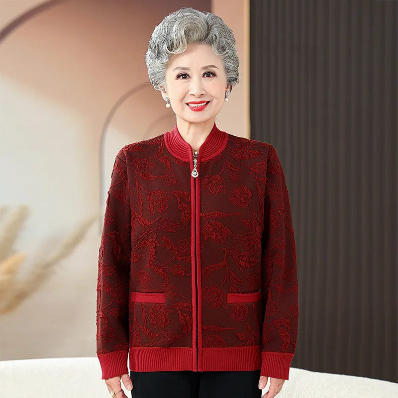 Plus Size Frauen drucken Strickjacke Mantel mittleren Alters Mutter schlanke Pullover Jacke Oma Winter Plüsch warme Kleidung