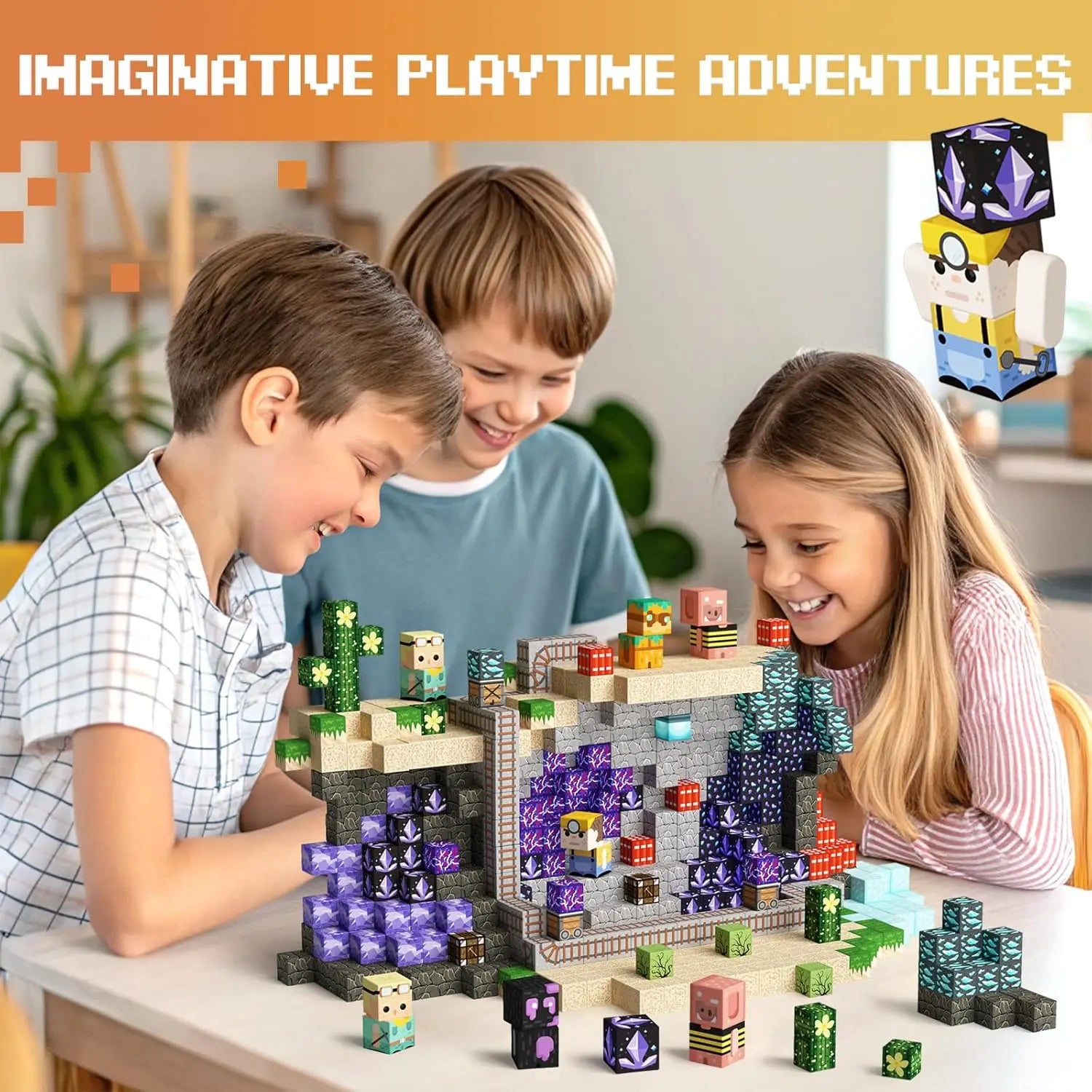 Magnetische Bausteine Minenwelt Magnetische Minenexploration Konstruktions-Würfel STEM Spielzeug-Set Geschenk für Jungen Mädchen Kinder