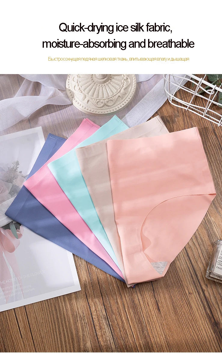 3Pcs Plus Größe Unterwäsche frauen Höschen Eis Seide Einfarbig Damen Nahtlose Unterhose Mädchen Briefs Atem Sexy Dessous weibliche