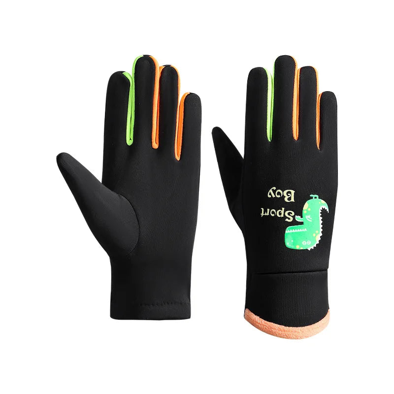 Kinder Warme Handschuhe Herbst Winter Cartoon Dinosaurier Jungen Mädchen Outdoor Radfahren Handschuhe für Kinder Winddichte Wasserabweisende Handschuhe