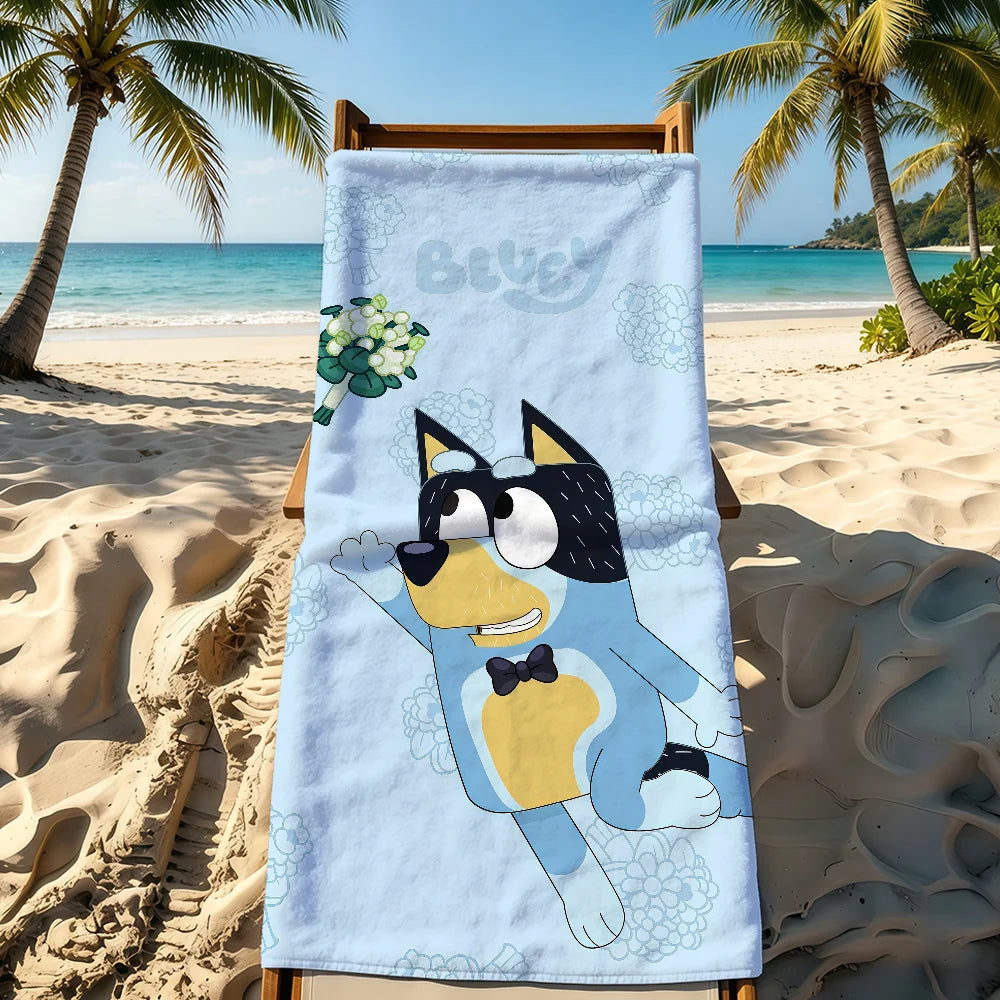 Cartoon Cute B-Bluey-ES Handtuch für Outdoor-Camping, Strandtuch, super saugfähiges, schnell trocknendes Sommerhandtuch