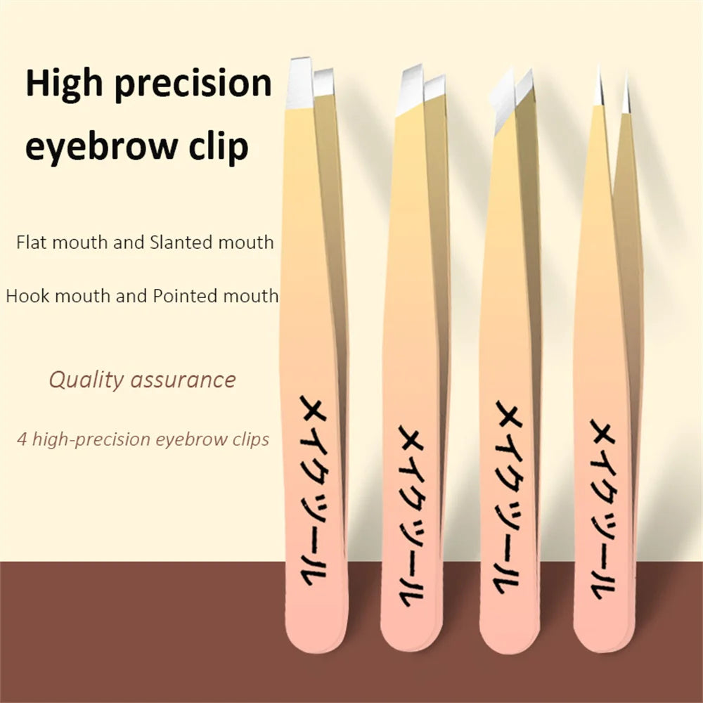 Ouriner Augenbrauenpinzetten-Set, 4-teilig, Edelstahl-Augenbrauenpinzette, professionelles Beauty-Tool-Set für das nach innen gerichtete Haarwachstum
