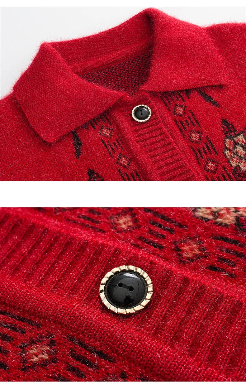 Kaschmir Oma Herbst Winter Verdicken Pullover Top Mittleren Alters Ältere Frauen Kleidung Mutter Strickjacke Warme Pullover Mantel XL-4XL