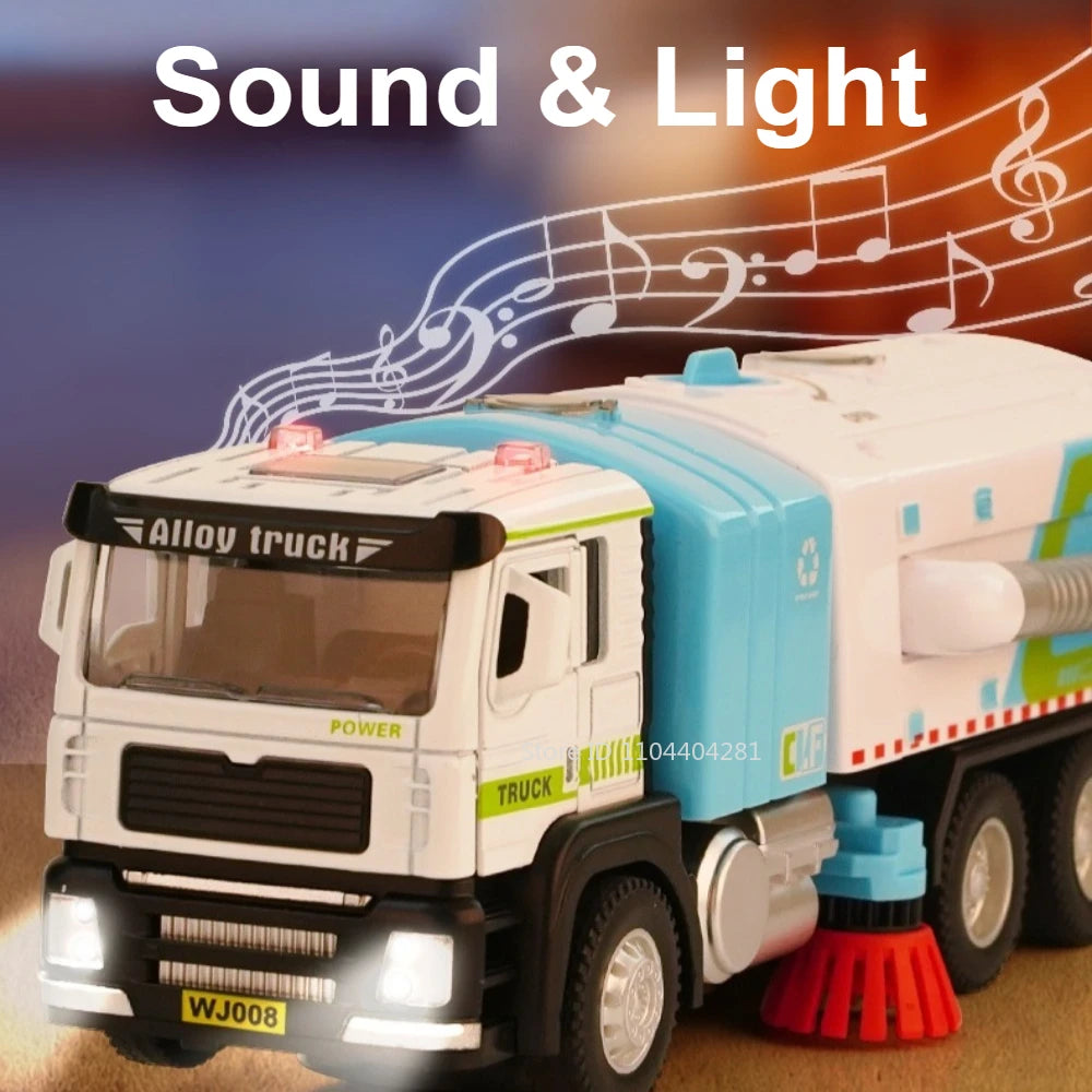 1:50 Elektrische Kehrmaschine Legierung Bewässerung Lkw Diecast Modell Miniatur Spielzeug Auto Türen Geöffnet Sound Licht Fahrzeuge für Kinder Geschenke