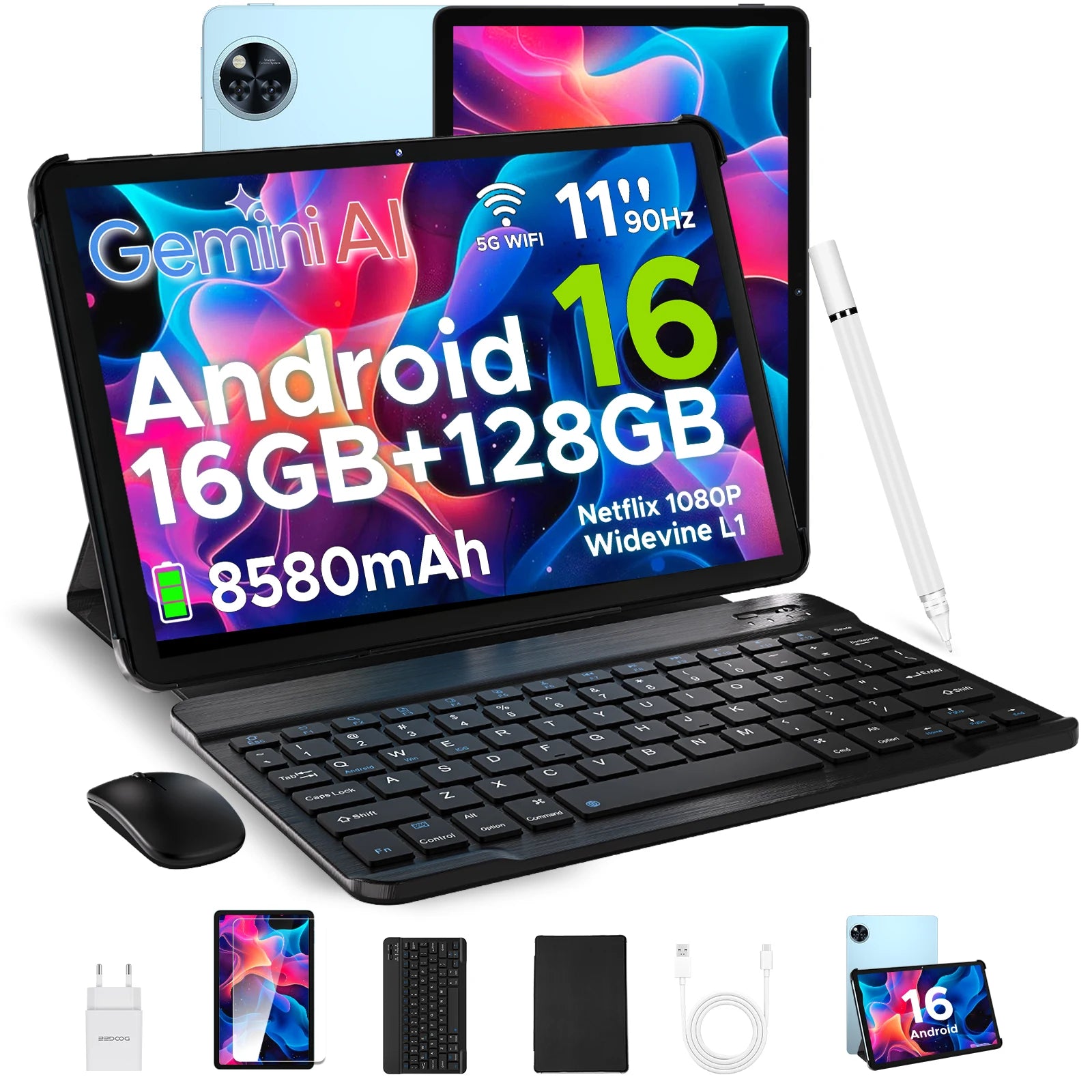 DOOGEE U11 Tablet 11 Zoll Ultra-Klares 90Hz Display 16GB 128GB 8580mAh Akku Unisoc T7200 Dual-Lautsprecher Widevine L1 Android 16 Pad