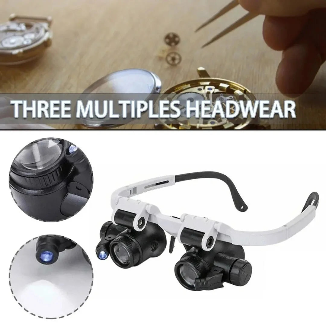 2XLED Uhr Juwelier Reparatur Lupe Kopf-Montiert Stirnband Einstellbare Vergrößerungs Kopf Brillen Lupe Objektiv 8X 15X 23X