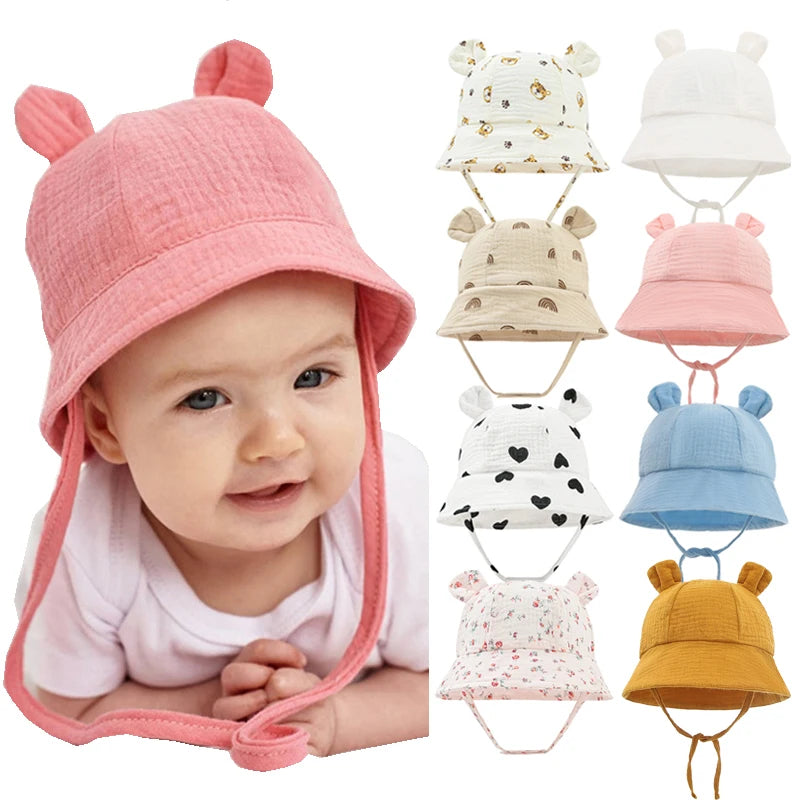 Musselin Baby Sommer Hut Neugeborenen Kappe Baumwolle Baby Sonnenhüte für Mädchen Jungen Säugling Eimer Hut für Kleinkind Zubehör 3-12M
